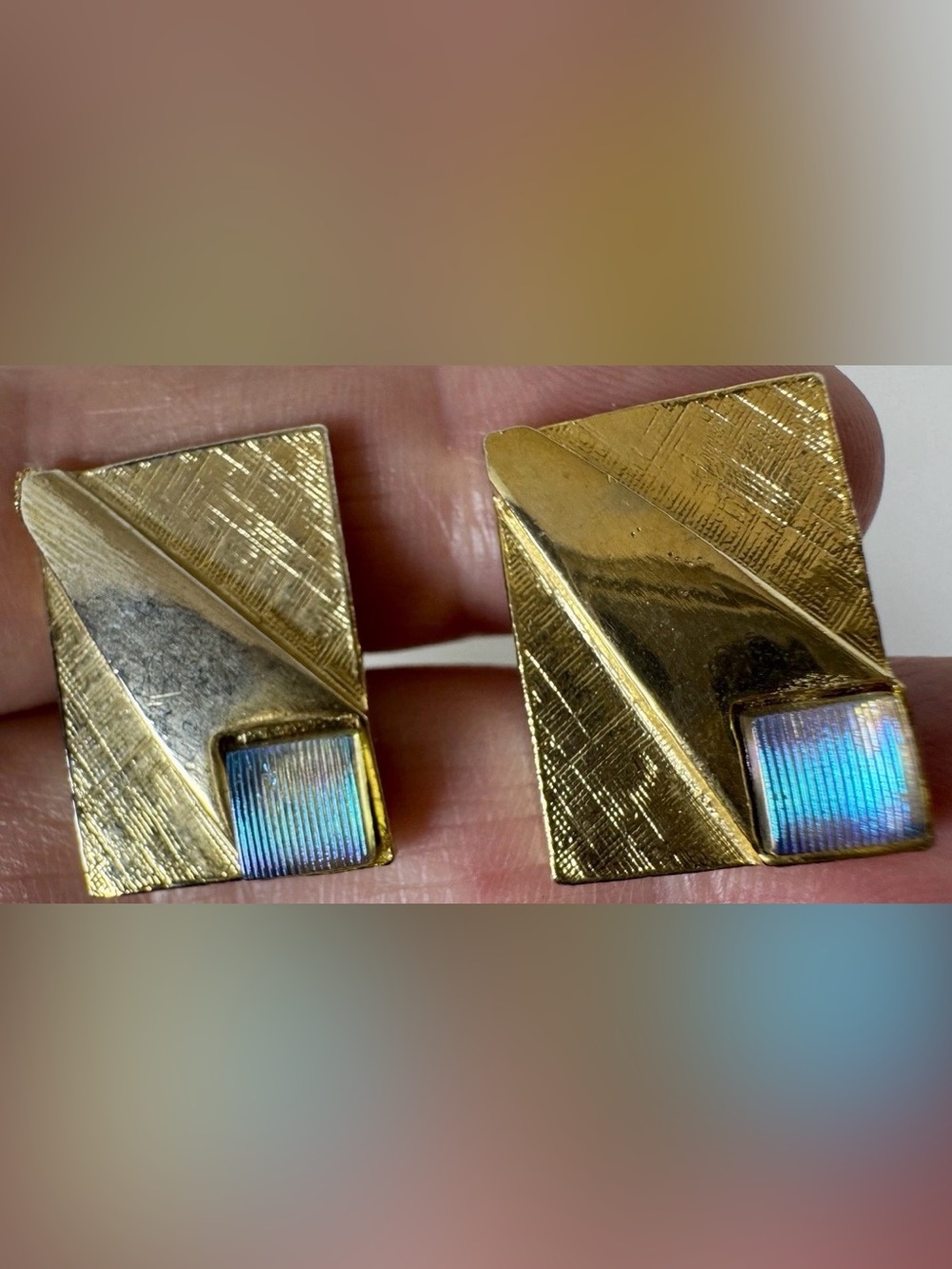 Gold Tone Blue Accent Square Rectangle Men's Cufflinks Bullet Back 1 in #1714